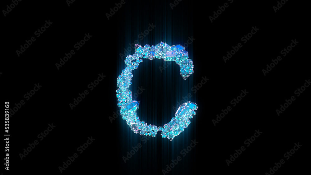 blue diamonds or ice letter C on black background, isolated - object 3D rendering
