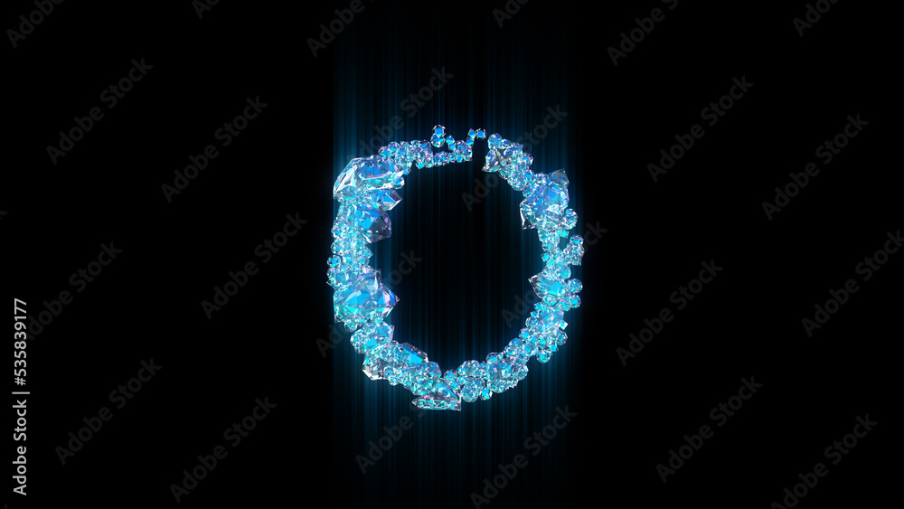 blue brilliants or frozen ice letter O on black bg, isolated - object 3D rendering blue brilliants or frozen ice letter O on black bg, isolated - object 3D rendering