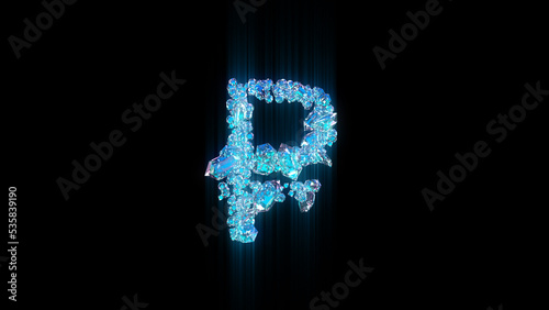 blue diamonds or frozen ice rouble sign on black bg, isolated - object 3D rendering
