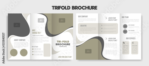 editable Modern trifold business brochure template with sotf green and white background. photo