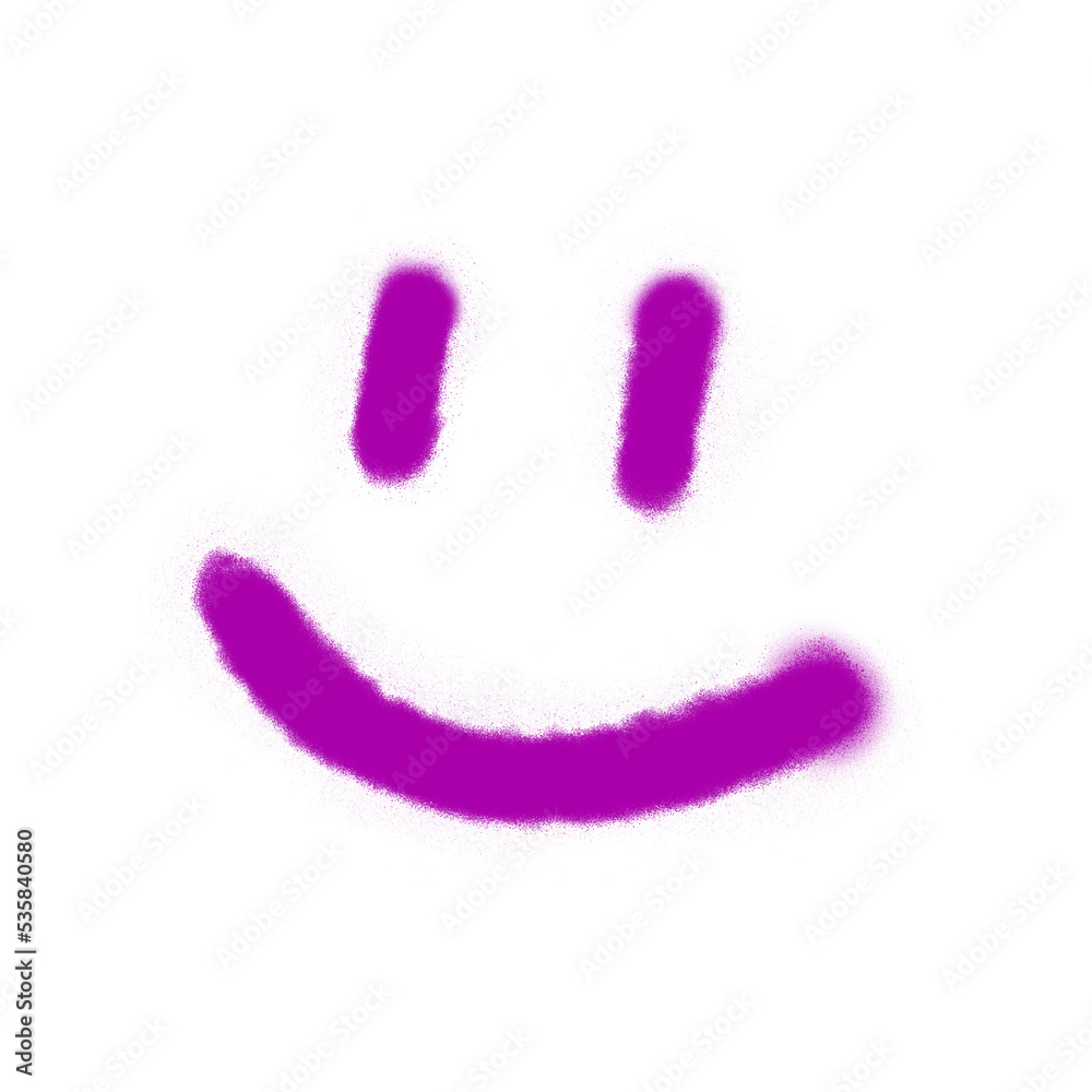 Smile drawn by violet spray paint on white background Smile drawn by violet spray paint on white background