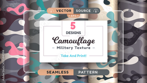 Camouflage seamless patterns, military texture, bundle war fabric.