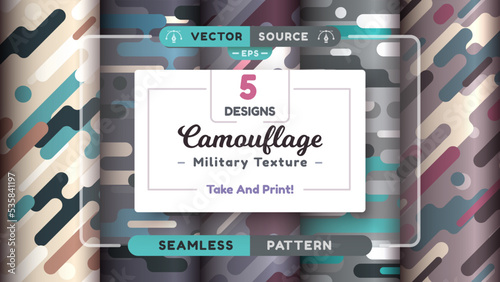 Camouflage seamless patterns, military texture, bundle war fabric.