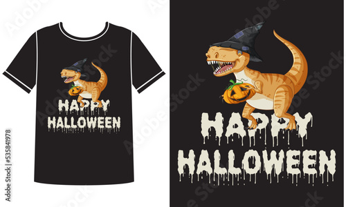 Dino happy halloween t-shirt design concept