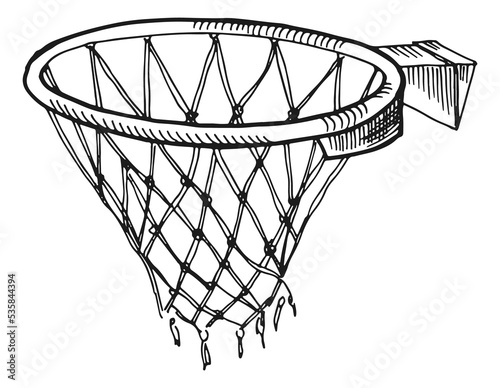 Basketball net sketch. Game hoop symbol. Sport sign