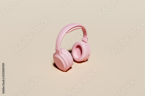 3d illustration of pink music headphones on yellow background