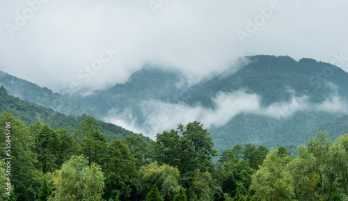 Landscape of mountain covered with fog