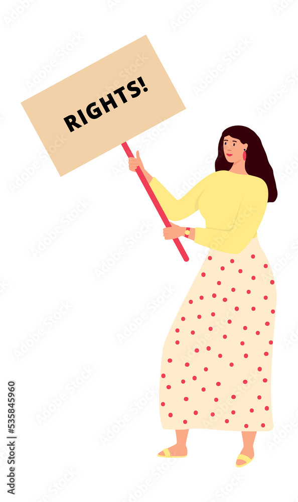 Woman holding rights placard. Girl power concept. Female activist protesting Woman holding rights placard. Girl power concept. Female activist protesting