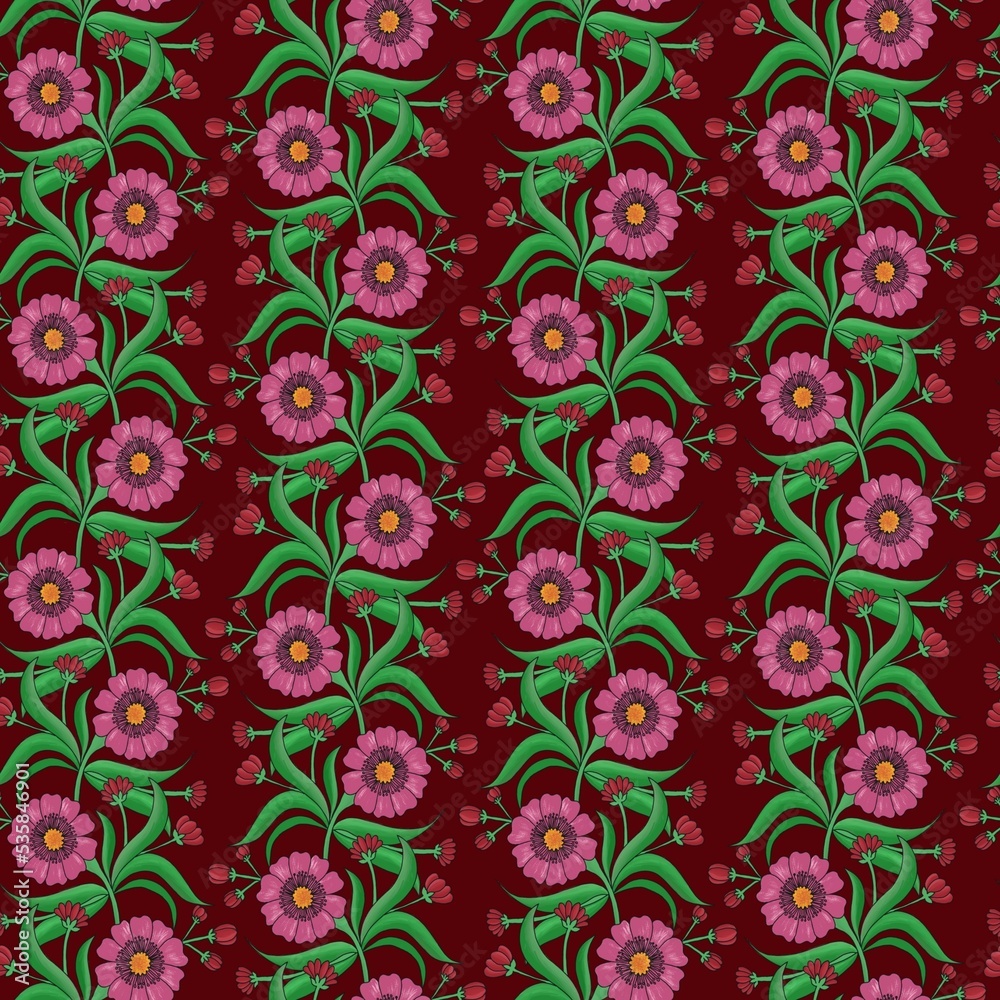 Pink flower vines seamless pattern 