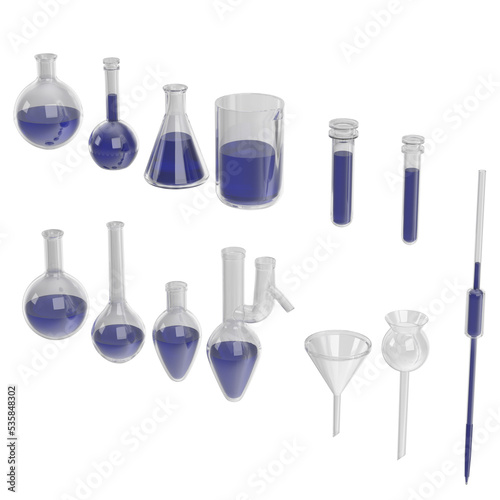 3d rendering illustration of a set of laboratory glasses