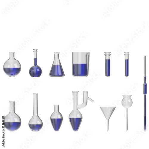 3d rendering illustration of a set of laboratory glasses