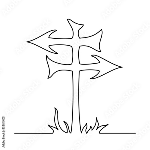 Road Sign Left and Right Arrows Continuous Line Drawing in One Line Vector Illustration Isolated on a white background.