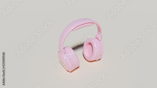 3d video illustration of infinite loop of pink music headphones on yellow background