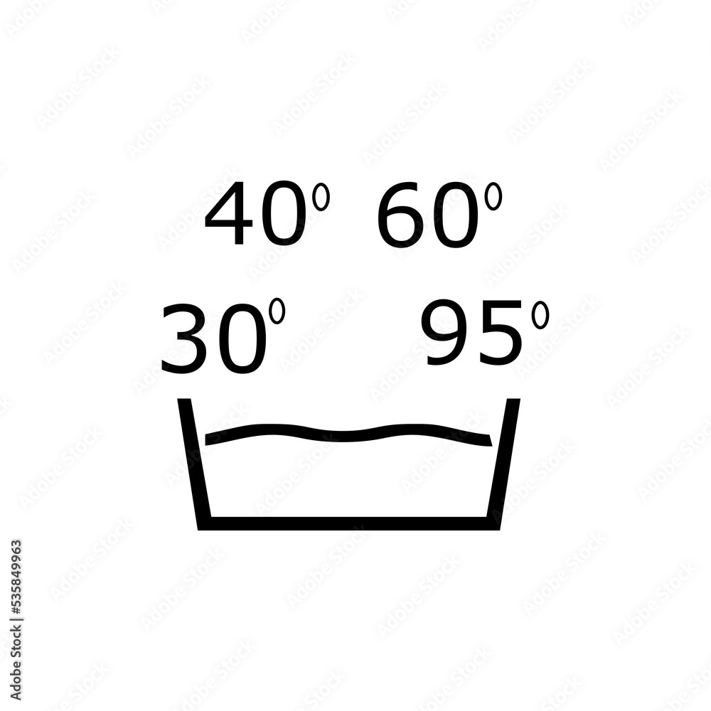 Wash at 30 to 95 degrees. Degrees of water isolated wash icons vector