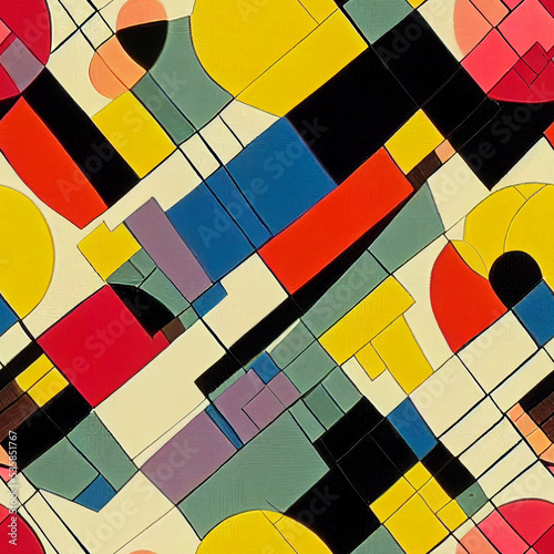 Seamless abstract pattern. Ceramic tiles Kandinsky style. Seamless repeat pattern for poster, greeting cards, headers, baner, website. 3d illustration
