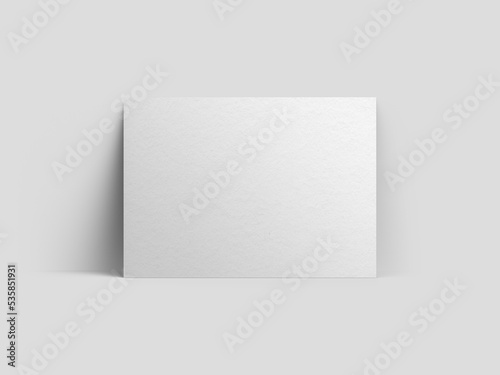 Blank paper card mockup template isolated on light grey background. 5x7 horizontal. 3D illustration.