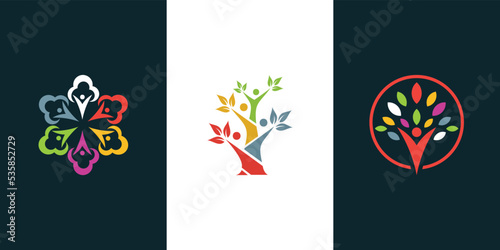 Human tree logo design unique Premium Vector