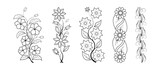 Set of floral line art hand drawn simple flower coloring pages for kids and adult