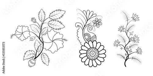 Set of floral line art hand drawn simple flower coloring pages for kids and adult