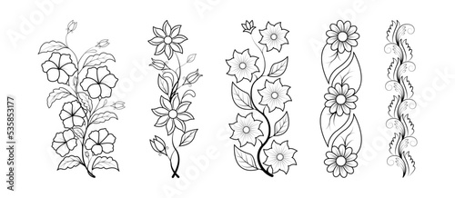 Set of floral line art hand drawn simple flower coloring pages for kids and adult