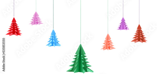 Hanging of colorful christmas paper trees