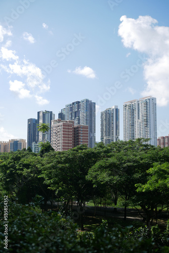 high angle view of singapore city buildings sunny day 