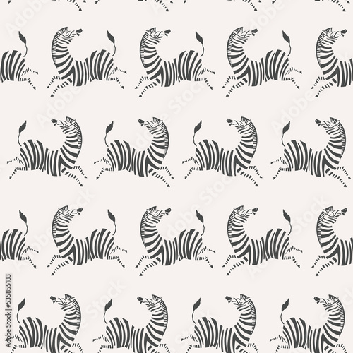 Hand drawn seamless pattern illustration with zebra. Safari animals. Exotic jungle background.  For textiles  wrapping paper  gift paper  fabric.