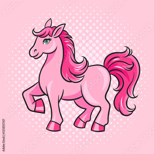 pink pony cartoon little cute horse pinup pop art retro vector illustration. Comic book style imitation.