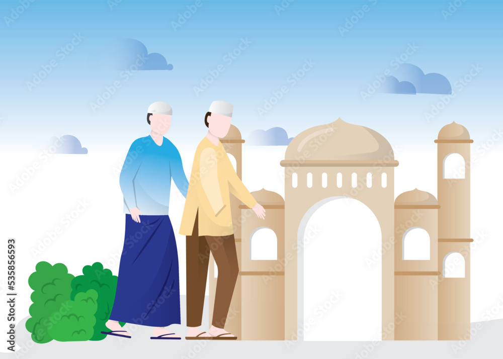 Muslims go to mosque, muslim people icon, mosque icon vector, flat ...