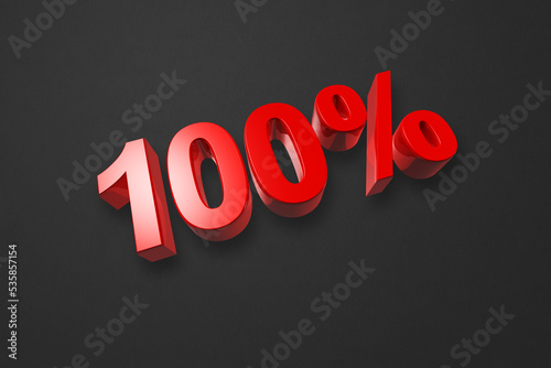 100% number. 3D illustration isolated on black