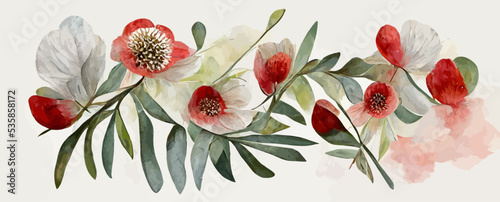 Canvastavla watercolor asymmetric bouquet with anemone, background, banner