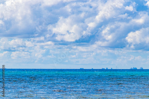 Tropical landscape panorama view to Cozumel island cityscape Mexico.