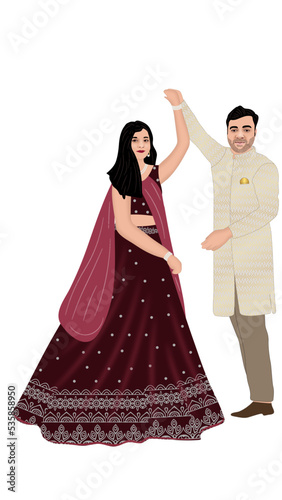 indian couple dancing caricature position- indian wedding- indian dress
