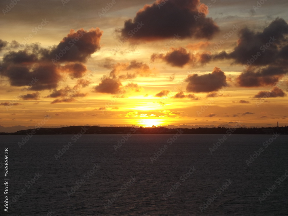 Sunrise over the ocean off the island of Grand Bermuda, Bermuda
