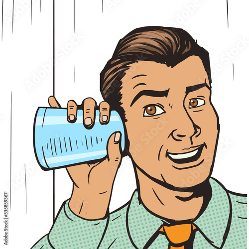 Принти на полотні Man eavesdropping pop art PNG illustration with transparent background