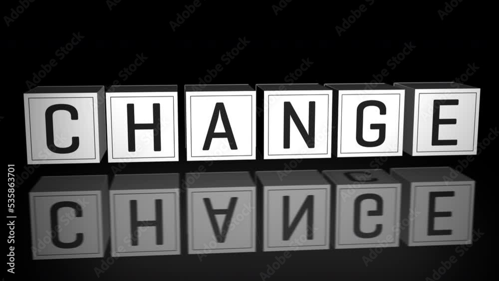 Digital blocks with text from Chance to Change Opportunity on black mirrored table background. Animation crisis, success, strategy, solution, business and positive thinking Digital blocks with text from Chance to Change Opportunity on black mirrored table background. Animation crisis, success, strategy, solution, business and positive thinking