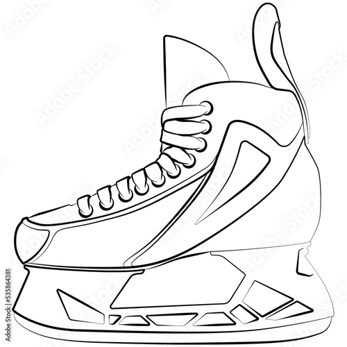 Ice-skate, Ice hockey skates, Ice hockey goaltender skate winter sport equipment sketch drawing, contour lines drawn