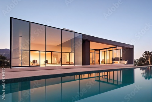 Glass house with pool
