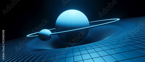 Canvas Print 3D visualization of gravity distorsion physical objects in orbit or space, gener