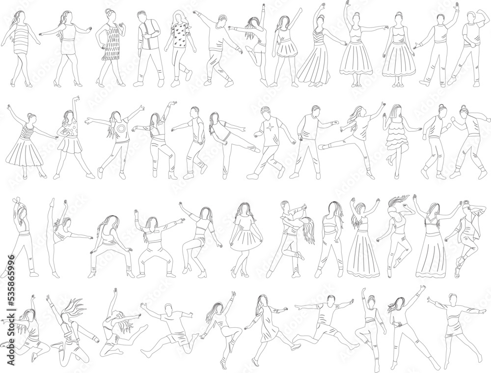 people dancing set sketch ,outline icon isolated vector