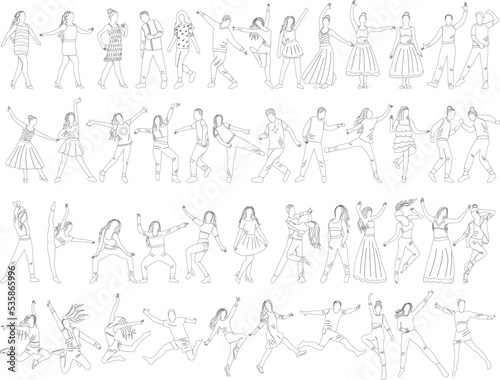 people dancing set sketch ,outline icon isolated vector