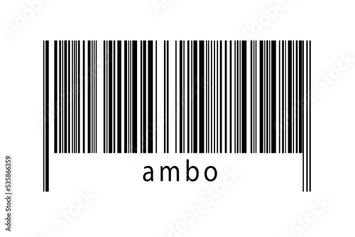 Barcode on white background with inscription ambo below photo