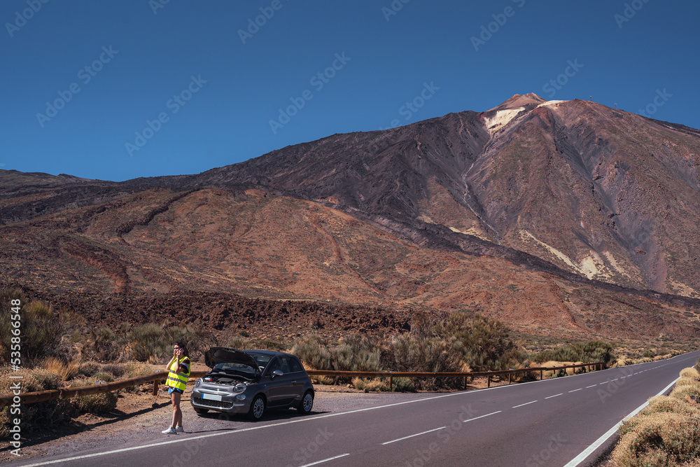 Woman stops on the side of the road due to technical problems with her car