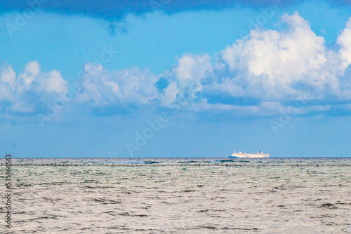 Boats yachts ship jetty beach in Playa del Carmen Mexico.