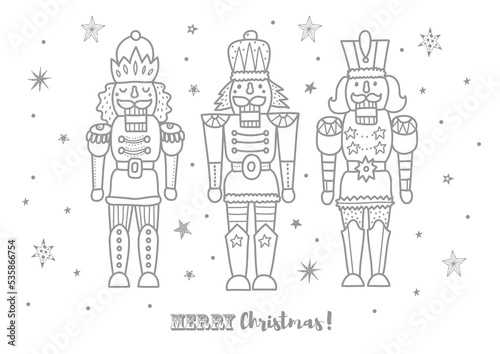 Silver Nutcracker. Cute Christmas vector poster. .