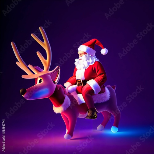 3D rendered Christmas background with Santa on a deer