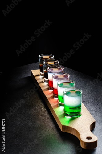 set of multi-colored alcohol shots