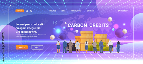 businesspeople near coins pills responsibility of co2 emission free trading carbon tax credit environment strategy