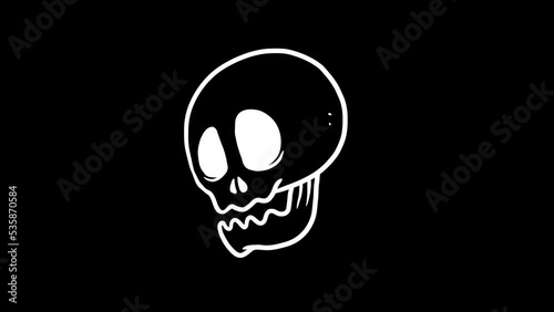 Scary skull animation hand drawn animation in doodle art style. simple halloween in white outline stroke footage for overlay