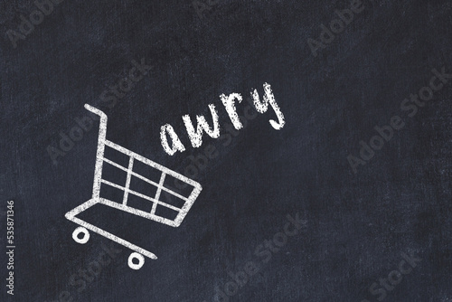 Obraz na plátně Chalk drawing of shopping cart and word awry on black chalboard